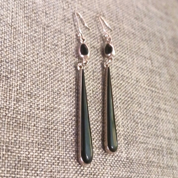 Sleek Elegant Long Black Enamel Earrings - Pre-loved (3") - Picture 3 of 3